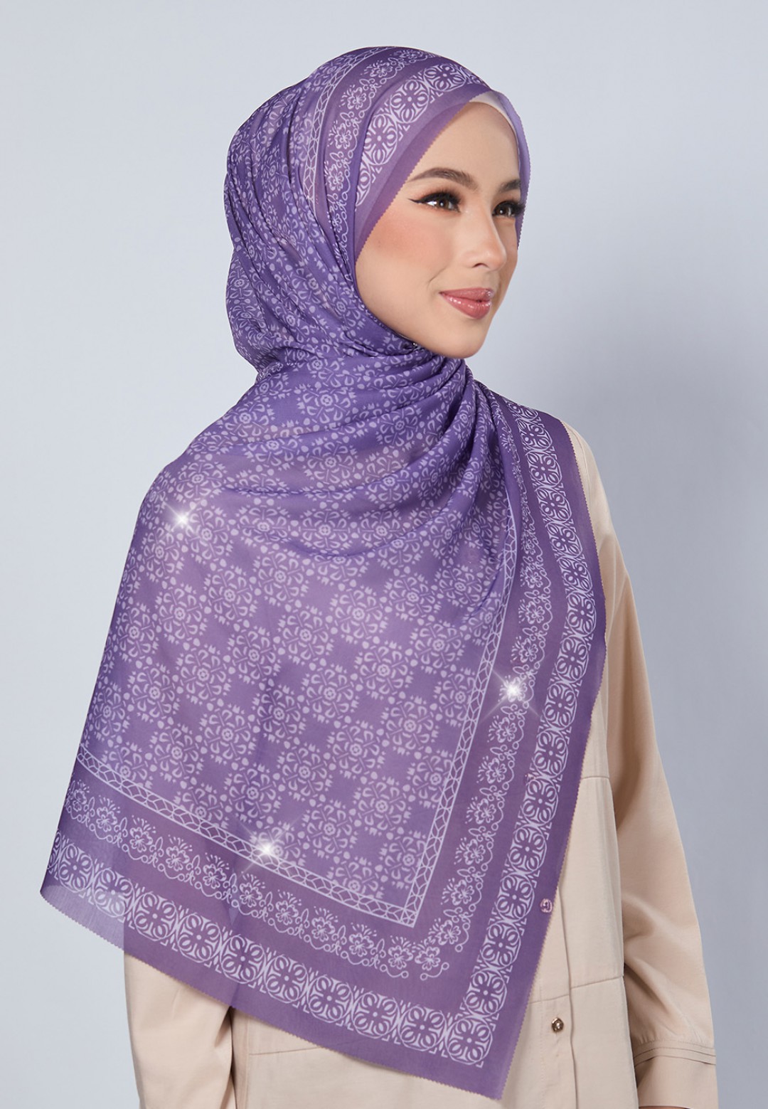 SHAWL VIOLA VOILE PRINTED LASERCUT DIAMOND